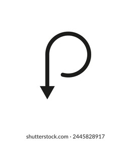 Semicircular rounded arrow. Semi circle shape. Vector drawing and illustration.