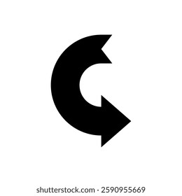 Semicircular rounded arrow. Semi circle curved shape. Vector illustration.