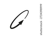 Semicircular rounded arrow. Vector illustration. The semi circle curved long arrow moves in a circular trajectory and path.