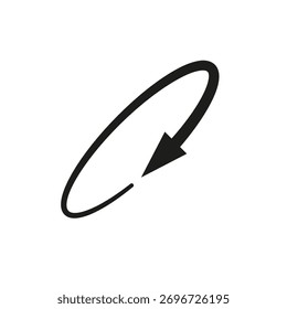 Flecha redondeada semicircular. Ilustración vectorial. La flecha larga curvada de semicírculo se mueve en una trayectoria y trayectoria circulares.