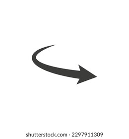 Semicircular rounded curved geometric arrow. The arrow of the flight path and the motion of the object. 