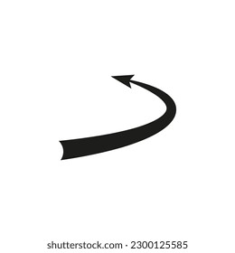 Semicircular rounded curved geometric arrow. The arrow of the flight path and the motion of the object. 