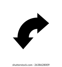 Semicircular rounded double ended arrow. Dual semi circle arrow with curved base. Vector illustration.