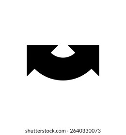 Semicircular rounded double ended arrow. Dual semi circle arrow with curved base. Vector illustration.