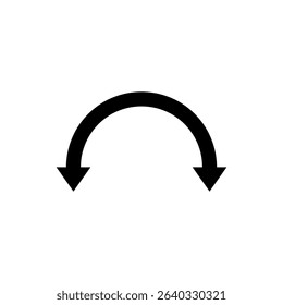Semicircular rounded double ended arrow. Dual semi circle arrow with curved base. Vector illustration.