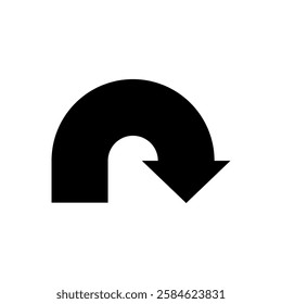 Semicircular rounded turn arrow. Semi circle curved shape. Vector illustration.