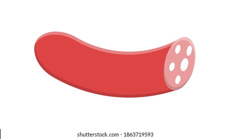 semicircular sausage on a white background, vector illustration. meat sausage with bacon. salami for a snack for beer, meat plate. sausage for a sandwich, a snack for tea.