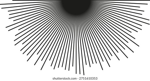 Semi-circular shape with irregular long rays radiating outward.