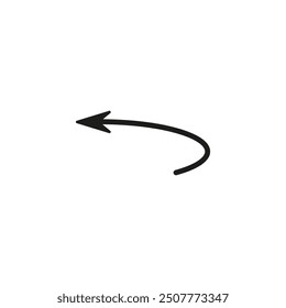 Semicircular thin arrow. Rounded curved shape. The semi circle arrow is moving and flies along a circular trajectory and path. Vector symbol. Isolated Illustration on white background.