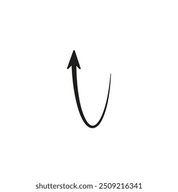 Semicircular thin arrow. Rounded curved shape. The semi circle arrow is moving and flies along a circular trajectory and path. Vector symbol. Isolated Illustration on white background.