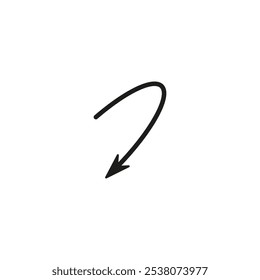 Semicircular thin arrow. Rounded curved shape. The semi circle arrow is moving and flies along a circular trajectory and path. Vector symbol. Isolated Illustration on white background.