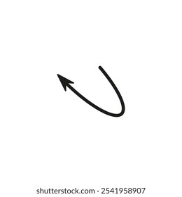 Semicircular thin arrow. Rounded curved shape. The semi circle arrow is moving and flies along a circular trajectory and path. Vector symbol. Isolated Illustration on white background.