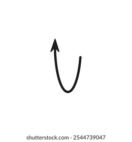 Semicircular thin arrow. Rounded curved shape. The semi circle arrow is moving and flies along a circular trajectory and path. Vector symbol. Isolated Illustration on white background.