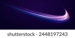 Semicircular wave. Abstract light lines of movement and speed in neon color. Laser beams luminous abstract sparkling isolated on a transparent background. Light trail curve swirl. Light and stripes