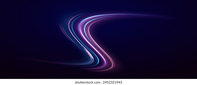 Semicircular wave. Abstract light lines of movement and speed in neon color. Laser beams luminous abstract sparkling isolated on a transparent background. Light trail curve swirl. Light and stripes