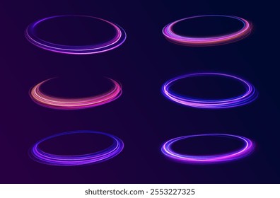 Onda semicircular, remolino de curva de rastro de luz, Vector de fibra óptica incandescente, png, efecto, onda, neón, línea. Brillantes chispas de onda espiral. Png brillo marco redondo con círculos de luz efecto de luz.