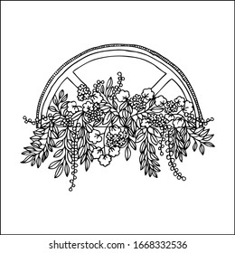 Semicircular window flowers doodle graphic