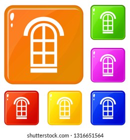 Semicircular window frame icons set collection vector 6 color isolated on white background