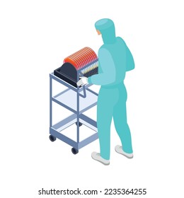 Semicondoctor production isometric composition with technology and science isolated icons vector illustration
