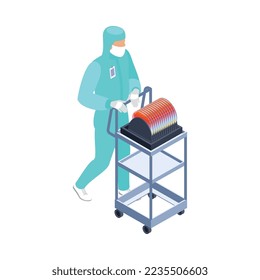 Semicondoctor production isometric composition with technology and science isolated icons vector illustration