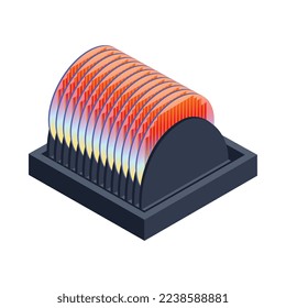 Composición isométrica de la producción de semicondoctores con tecnología y ciencia aislados iconos vectoriales ilustración vectorial