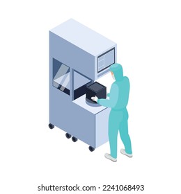 Semicondoctor production isometric composition with technology and science isolated icons vector illustration