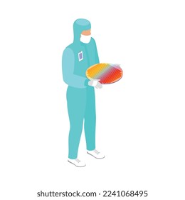 Semicondoctor production isometric composition with technology and science isolated icons vector illustration