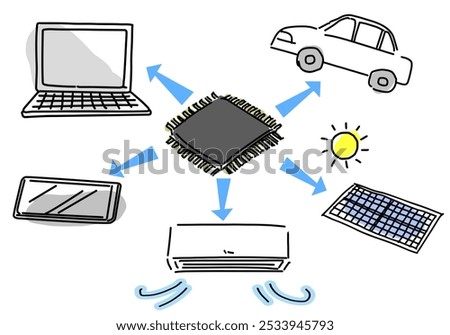 Semiconductor applications rough hand drawing vector illustration