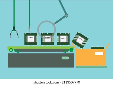 Semiconductor Chip Manufacturing Plant. Editable Clip Art.