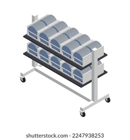 Semiconductor chip production isometric icons composition with isolated hi-tech facility image vector illustration
