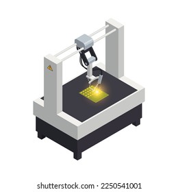 Semiconductor chip production isometric icons composition with isolated hi-tech facility image vector illustration