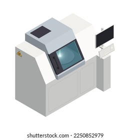 Semiconductor chip production isometric icons composition with isolated hi-tech facility image vector illustration