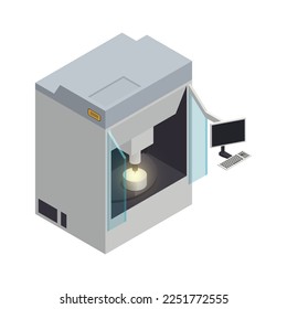 Semiconductor chip production isometric icons composition with isolated hi-tech facility image vector illustration