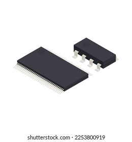 Semiconductor chip production isometric icons composition with isolated hi-tech facility image vector illustration
