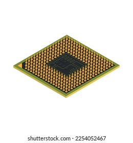 Semiconductor chip production isometric icons composition with isolated hi-tech facility image vector illustration