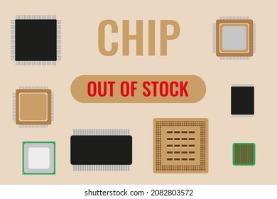 Chiapas y texto de semiconductores - Sin existencias. Concepto de escasez de chips en el mundo.