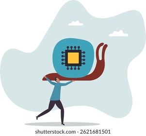 A escassez de semicondutores e chips de computador desacelera a economia mundial, o problema da cadeia de suprimentos afeta a eletrônica e a fabricação de carros, o caráter para o design.
