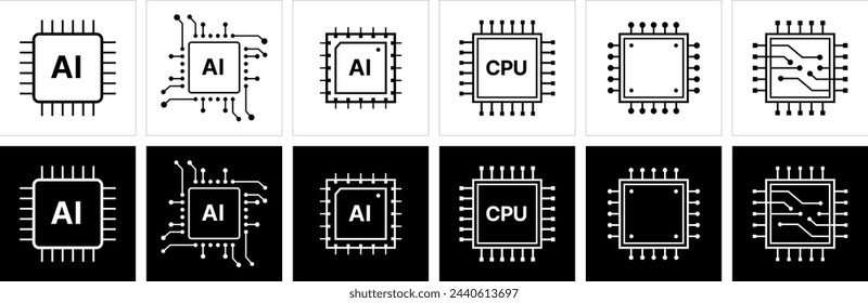 Semiconductor icon. AI technology symbol. computer chip pictogram. Circuit Board Assembly icon. 