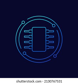 semiconductor icon on dark, linear design