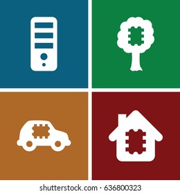 Semiconductor icons set. set of 4 semiconductor filled icons such as cpu