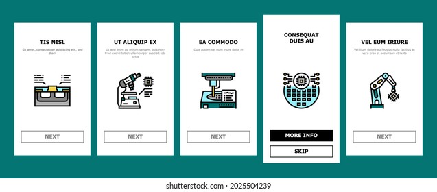 Semiconductor Manufacturing Plant Onboarding Mobile App Page Screen Vector. Installation Semiconductor On Board And Testing, Test Computer Screen And Digital Equipment Illustrations