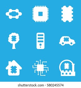 semiconductor vector icons. Set of 9 semiconductor filled icons such as CPU, CPU in house, CPU in car