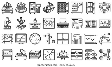 Semiconductor Wafer Fabrication Microchip Testing and Electronics Lab Icon Set