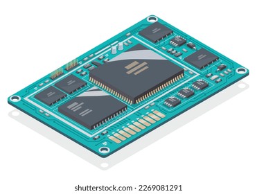 Semiconductors Components Circuit Board microship Design symbols Concept isometric semiconductor illustration isometric isolated vector