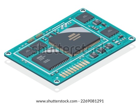 Semiconductors Components Circuit Board microship Design symbols Concept isometric semiconductor illustration isometric isolated vector