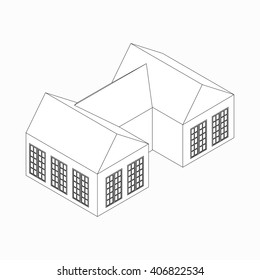 Semi-detached house icon, isometric 3d style  