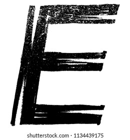 Semi-dry brush strokes alphabet.Letter E.