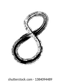 Semi-dry flat brush hand-drawn number