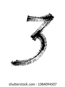 Semi-dry flat brush hand-drawn number