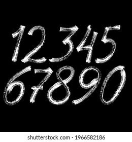 Semi-dry flat brush hand-drawn numbers on black background.
